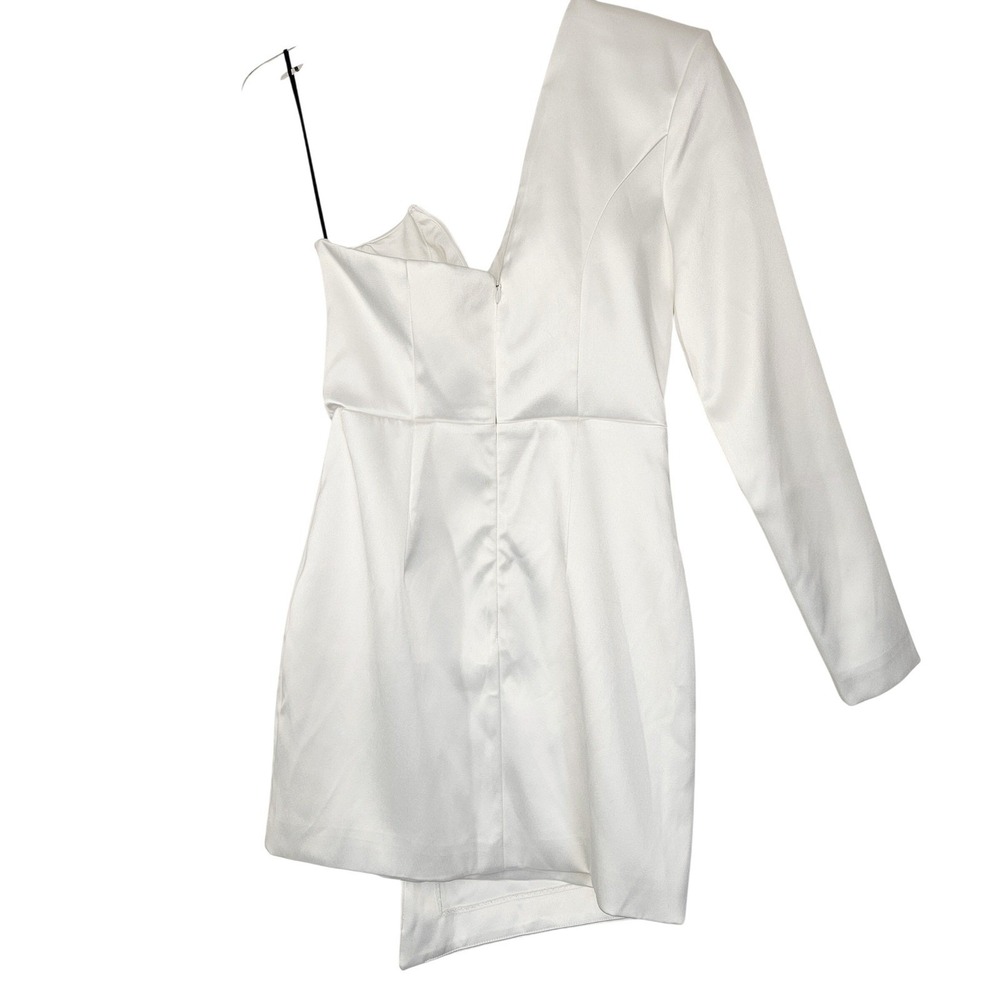 NBD White Satin One Shoulder Long Sleeve Mini Dress Asymmetrical Bridal Sz S NEW - Picture 7 of 10